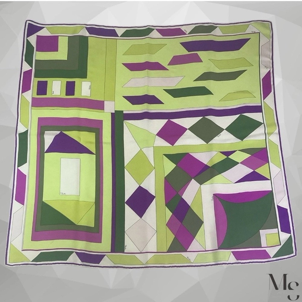 Emilio Pucci Green and Purple Geometric Scarf